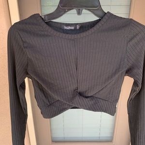 Boohoo pleated black crop top